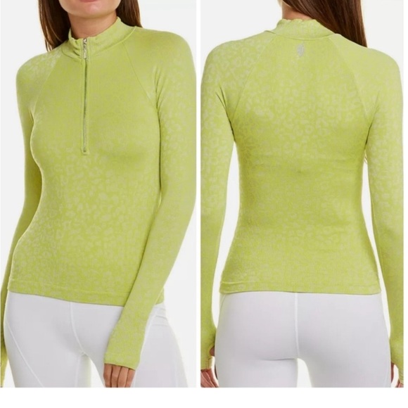 Free People Movement Leopard Top Long Sleeve Layering Lime XS - Picture 7 of 13